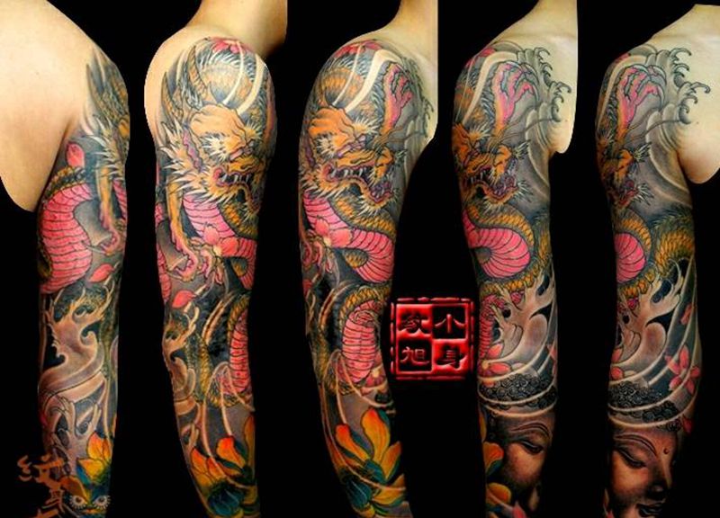 北京小旭纹身~花臂作品纹身图片_传统手臂动物人物植物鬼神原创纹身图案