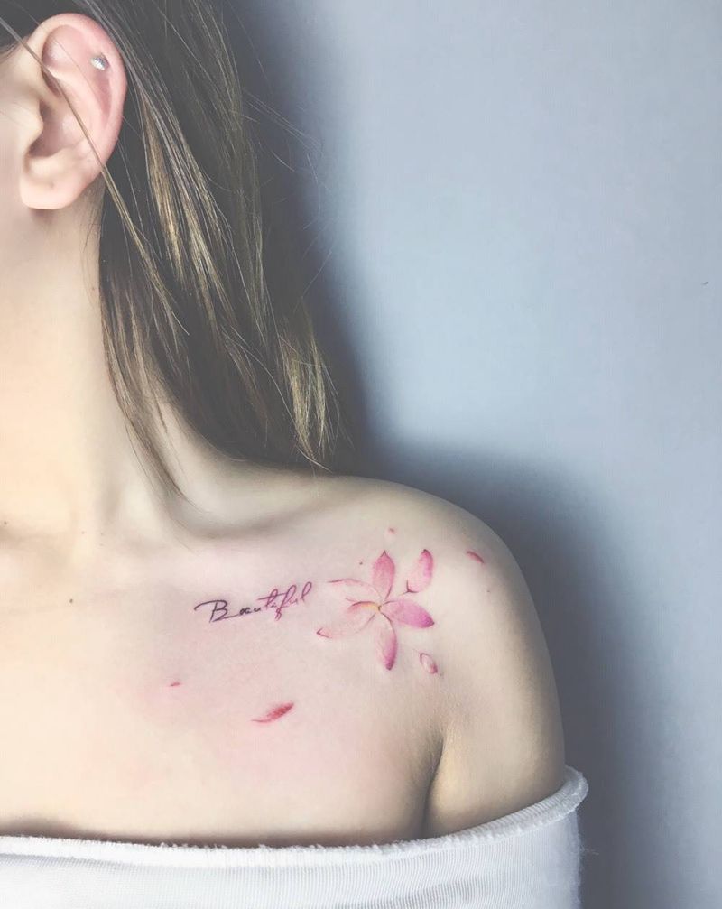 小花花纹身图片_成品肩部清新植物荆州唯刺青纹身图案