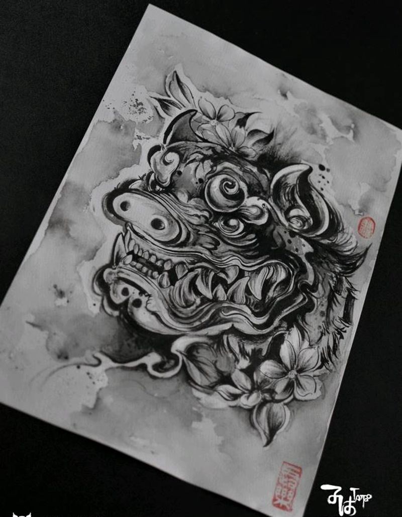 橥亥兽王 泼墨涂鸦 原创手稿纹身图片_水墨纹身图案