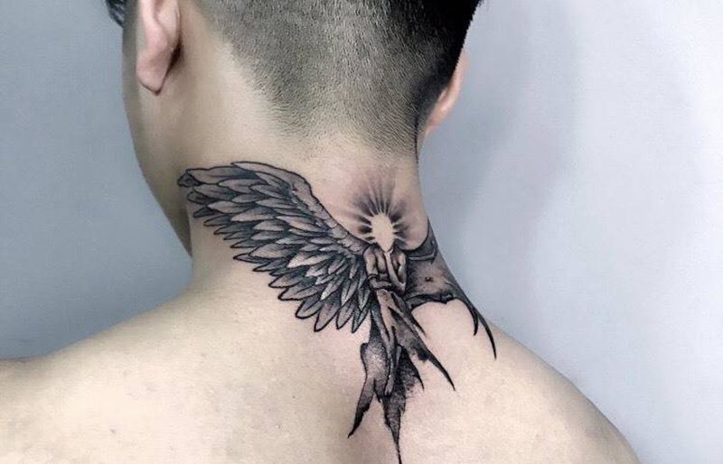 恶魔与天使纹身图片_成品人物写实荆州唯刺青纹身图案