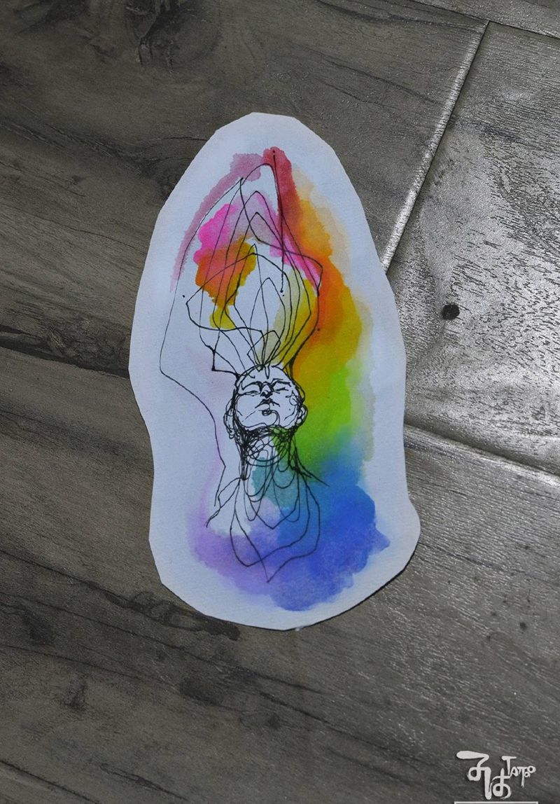 五彩斑斓抽象线条小图手稿纹身图片_水彩几何纹身图案