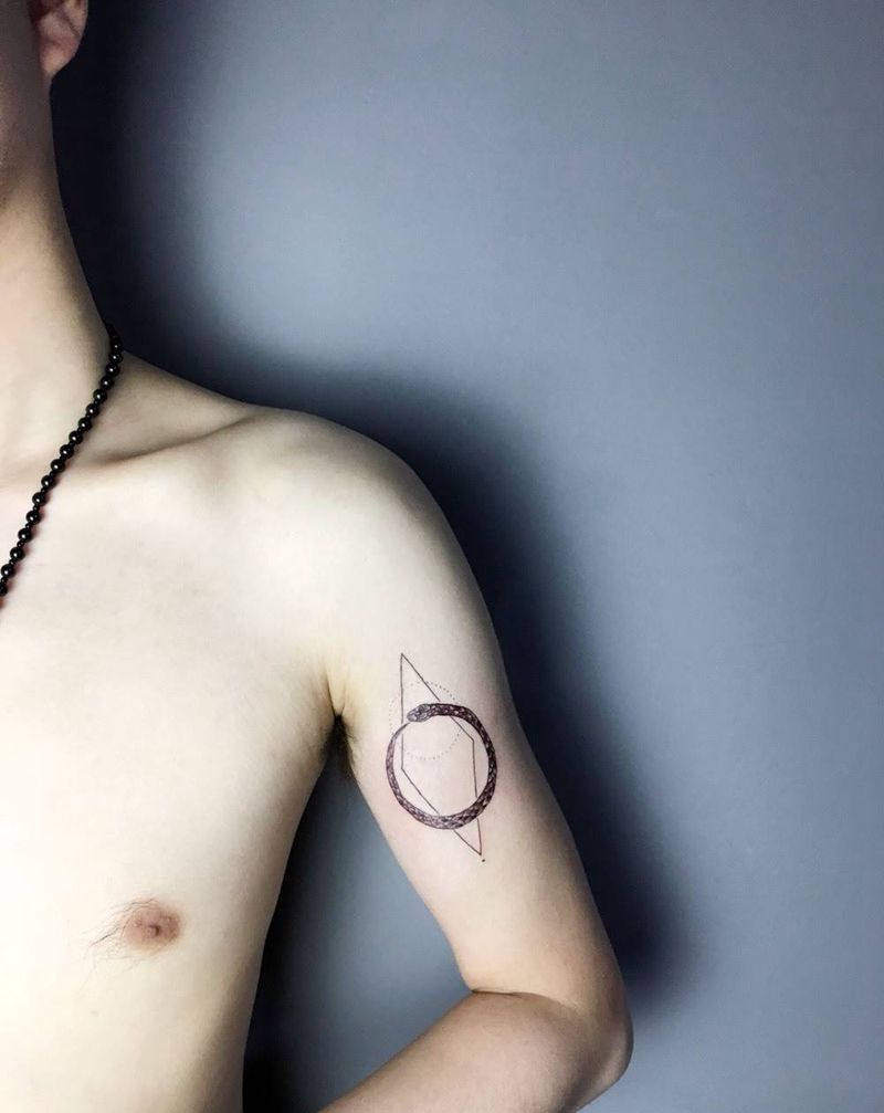 蛇纹身图片_成品手臂清新几何荆州唯刺青动物纹身图案