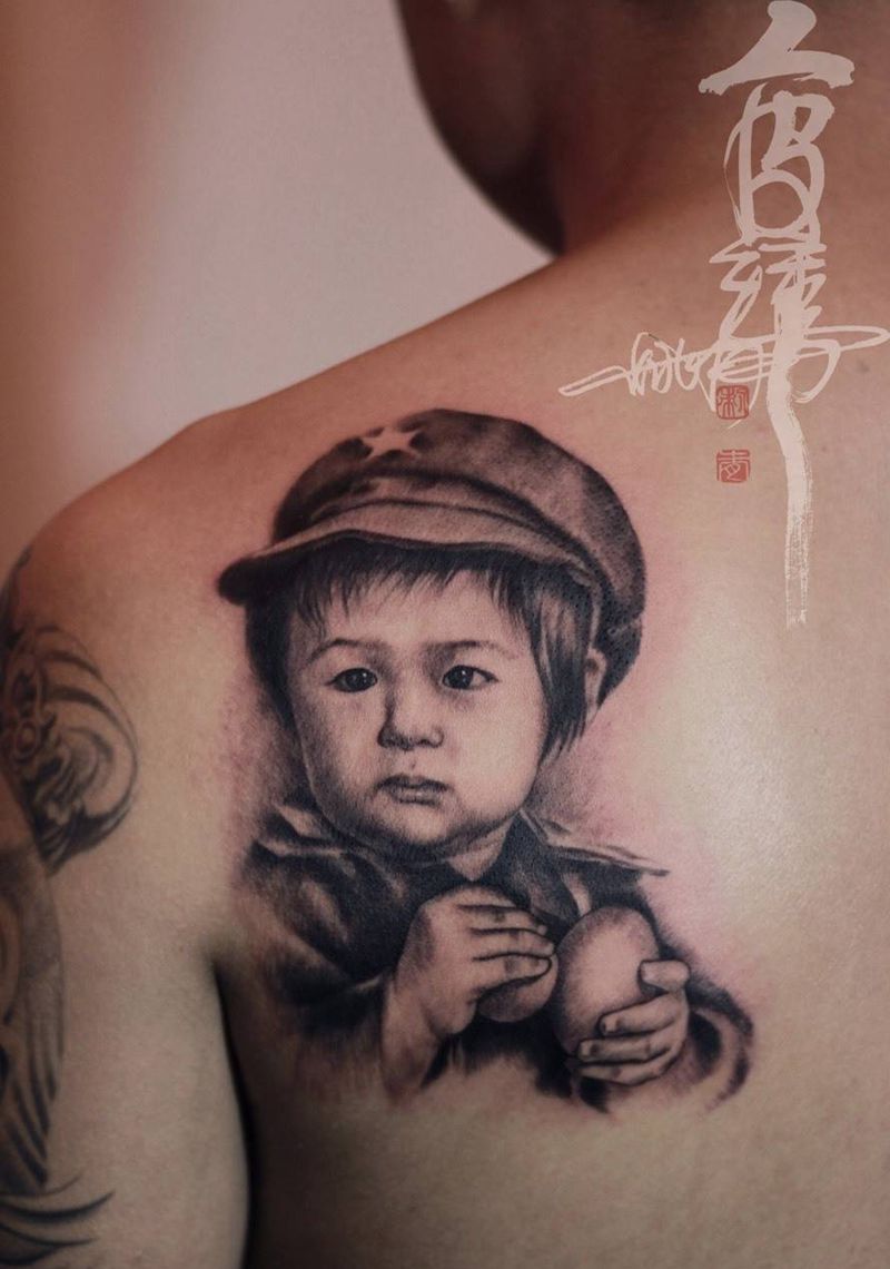 肖像纹身图片_肖像欧美写实人物背部纹身图案