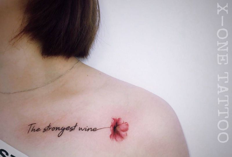 一朵花的守護 /作品纹身图片_手稿胸部清新字符纹身图案