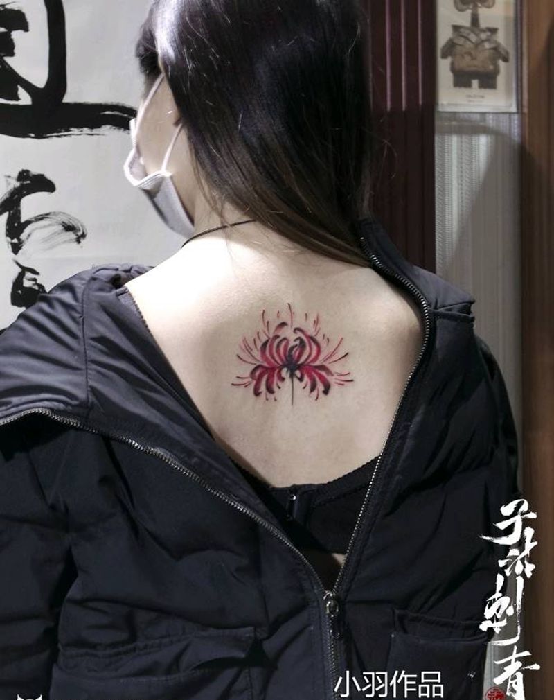 彼岸花曼陀罗花 小羽师傅纹身图片_水墨纹身图案