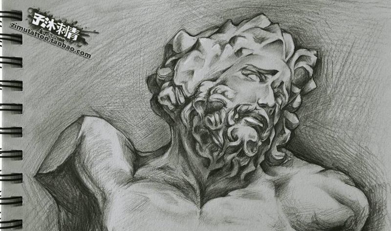 素描练习 特洛伊 拉奥孔纹身图片