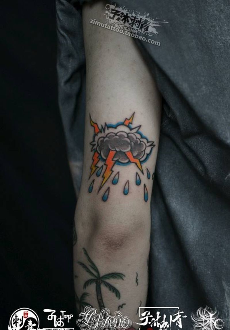 乌云闪电下雨纹身图片_手臂Old School纹身图案