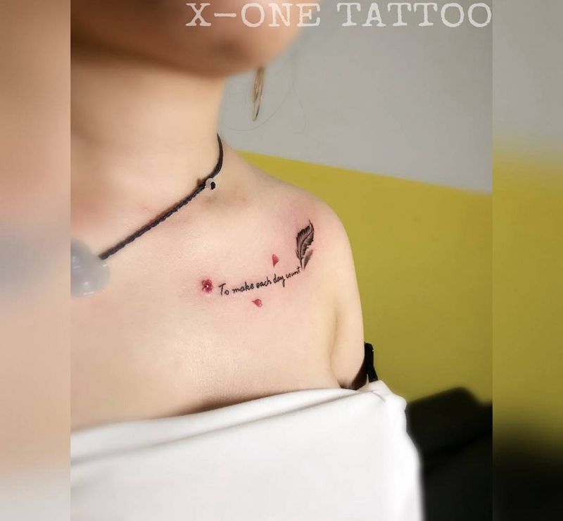 精彩每一天 |作品纹身图片_成品胸部清新字符纹身图案