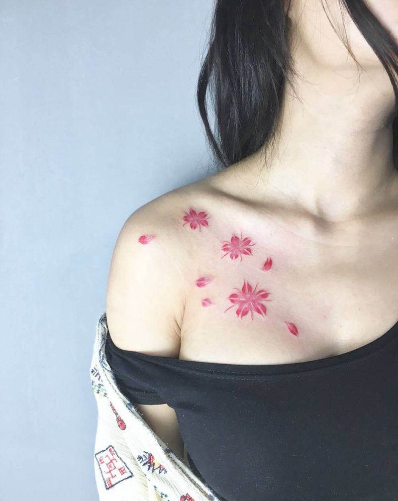 小花花纹身图片_成品肩部胸部清新植物荆州唯刺青纹身图案