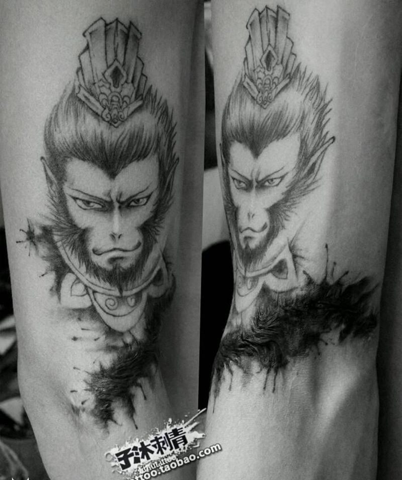 泼墨 悟空纹身图片_手臂手部传统习俗肖像清新国画人物鬼神成品纹身图案