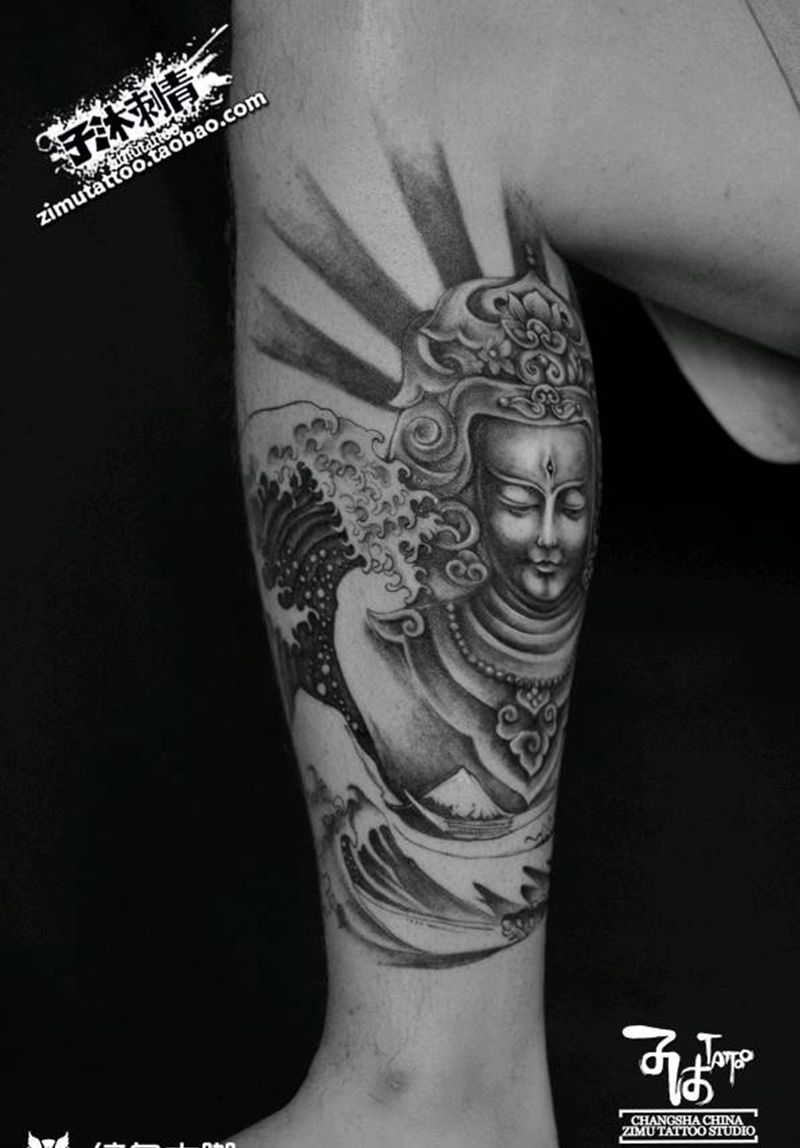 神奈川冲浪里魔鬼爪海浪 佛光普纹身图片_原创成品纹身图案