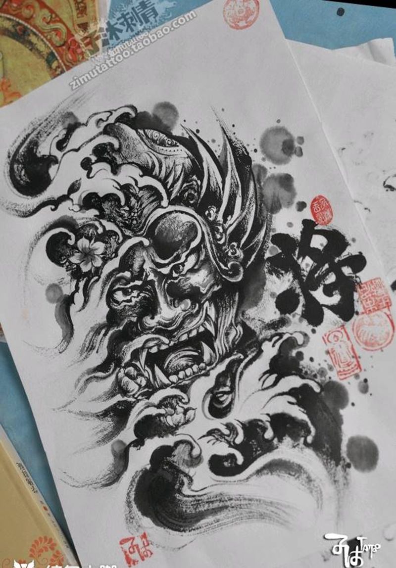 毛笔涂鸦纹身图片