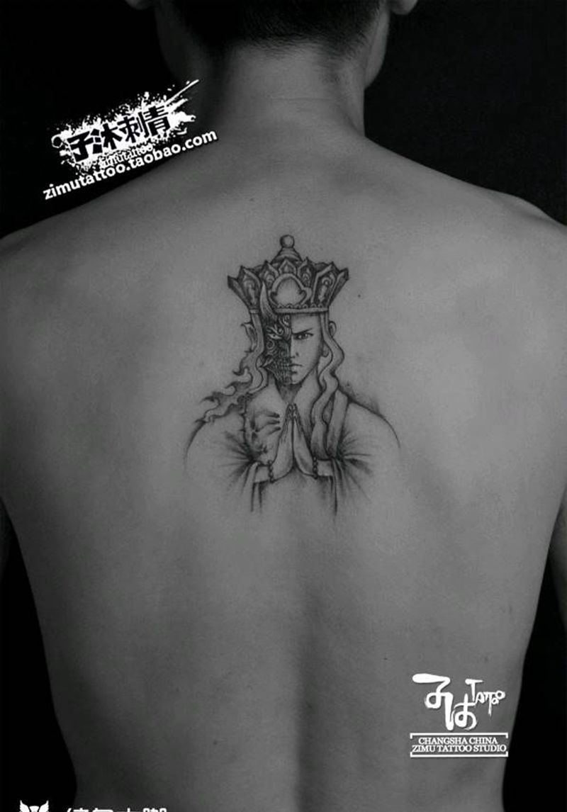 佛魔一体 不分二心  耗时2.纹身图片_背部纹身图案
