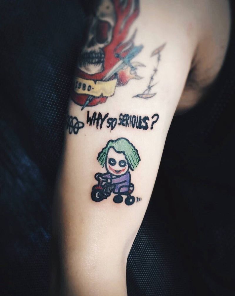 小丑纹身图片_手稿手臂欧美人物纹身图案
