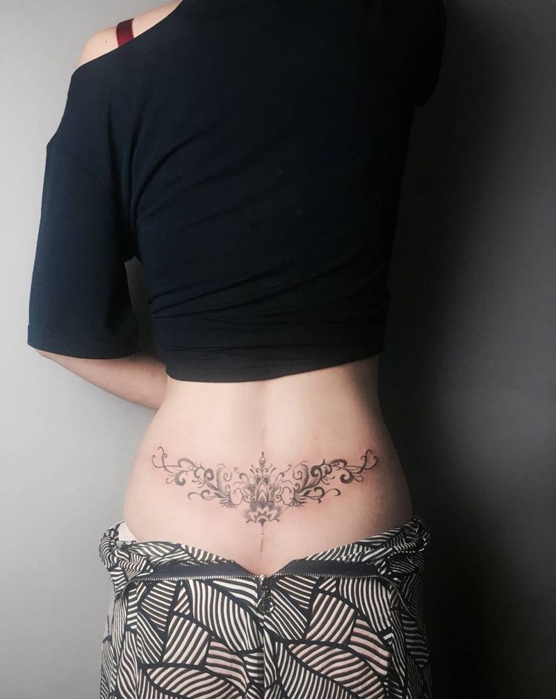 后花腰线纹身图片_成品腰部图腾荆州唯刺青纹身图案