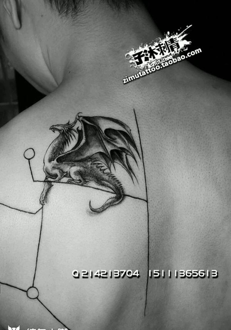 线条 羽毛 火龙纹身图片