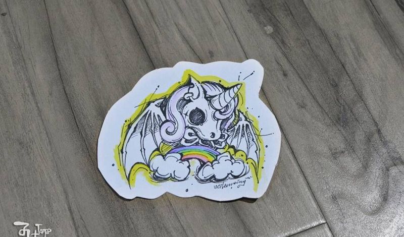 独角兽人马射手卡通萌彩虹天使恶纹身图片_New School几何纹身图案