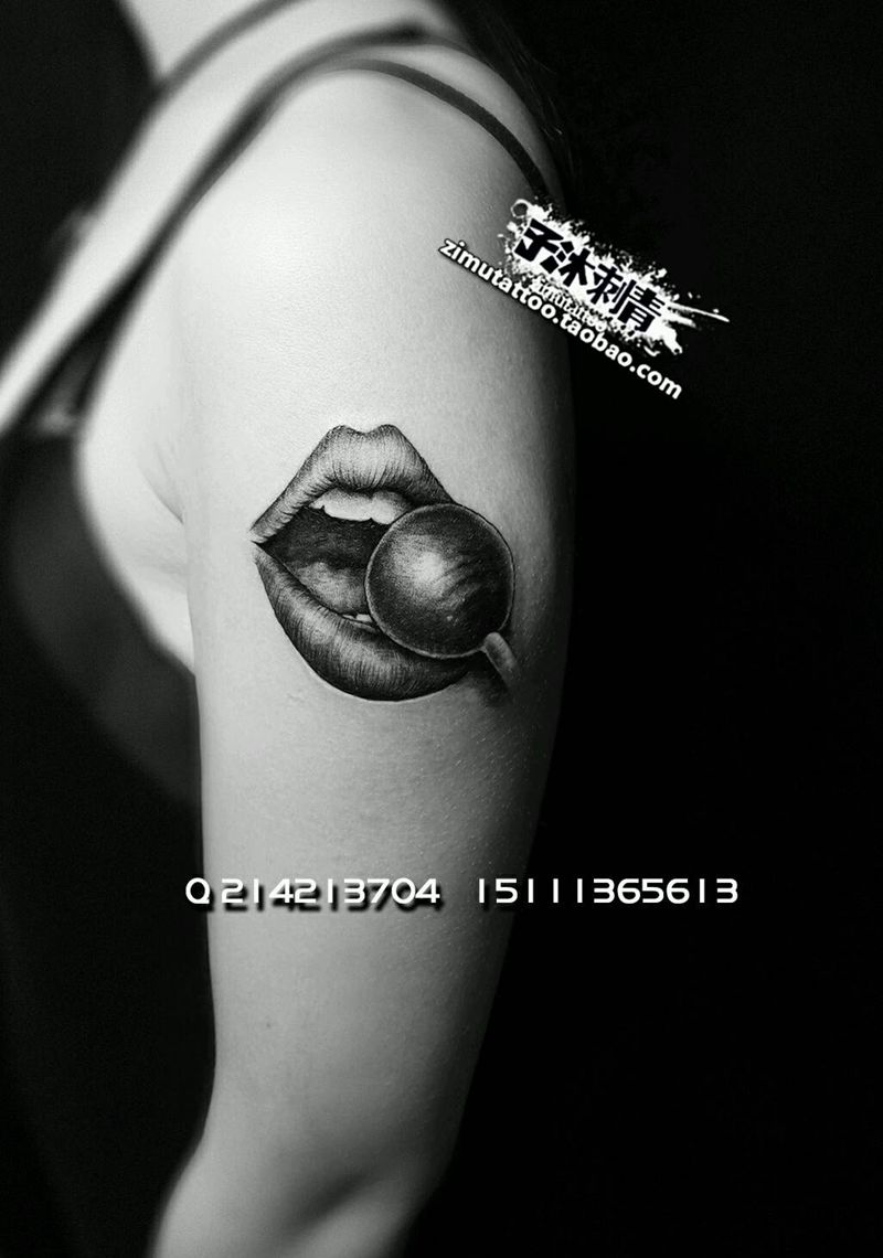 棒棒糖纹身图片_手臂欧美写实人物情侣原创成品纹身图案