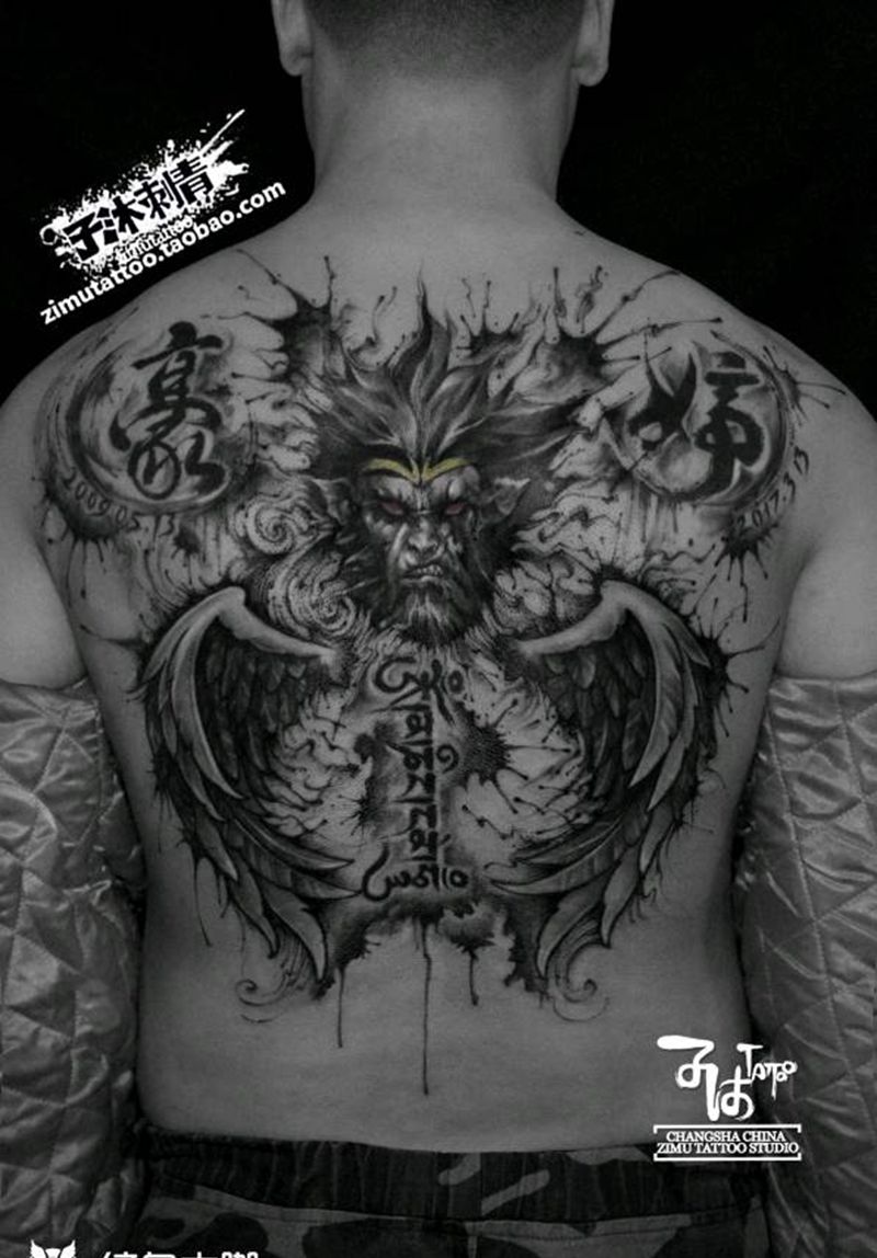 泼墨纹身图片_新传统水墨纹身图案