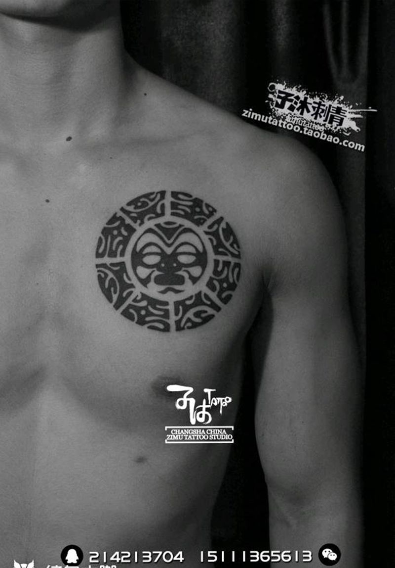 太阳神玛雅图腾 耗时2.0纹身图片