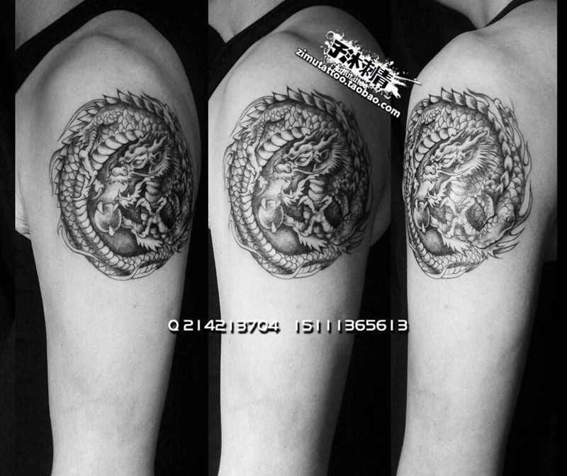 团龙 图纹* 男人的需要纹身图片_手臂传统动物宗教泼墨成品纹身图案