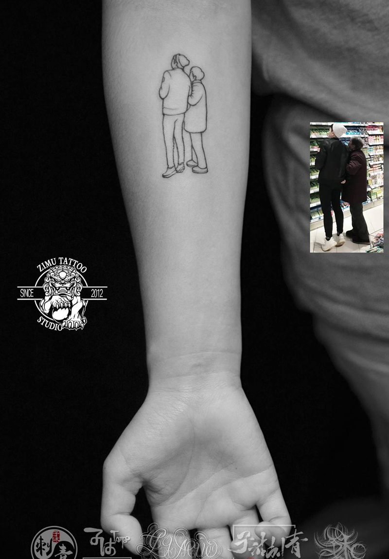 简笔画线条几何亲情纹身图片_手臂纹身图案