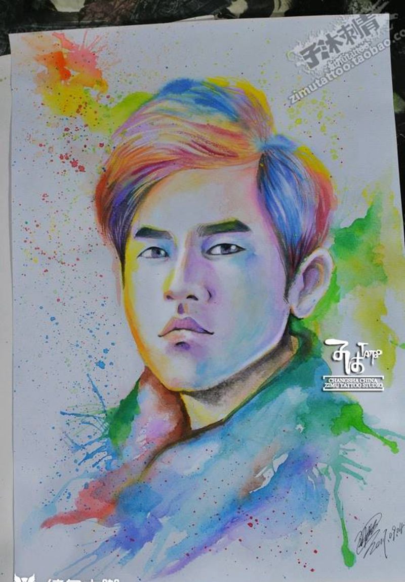 水彩画纹身图片