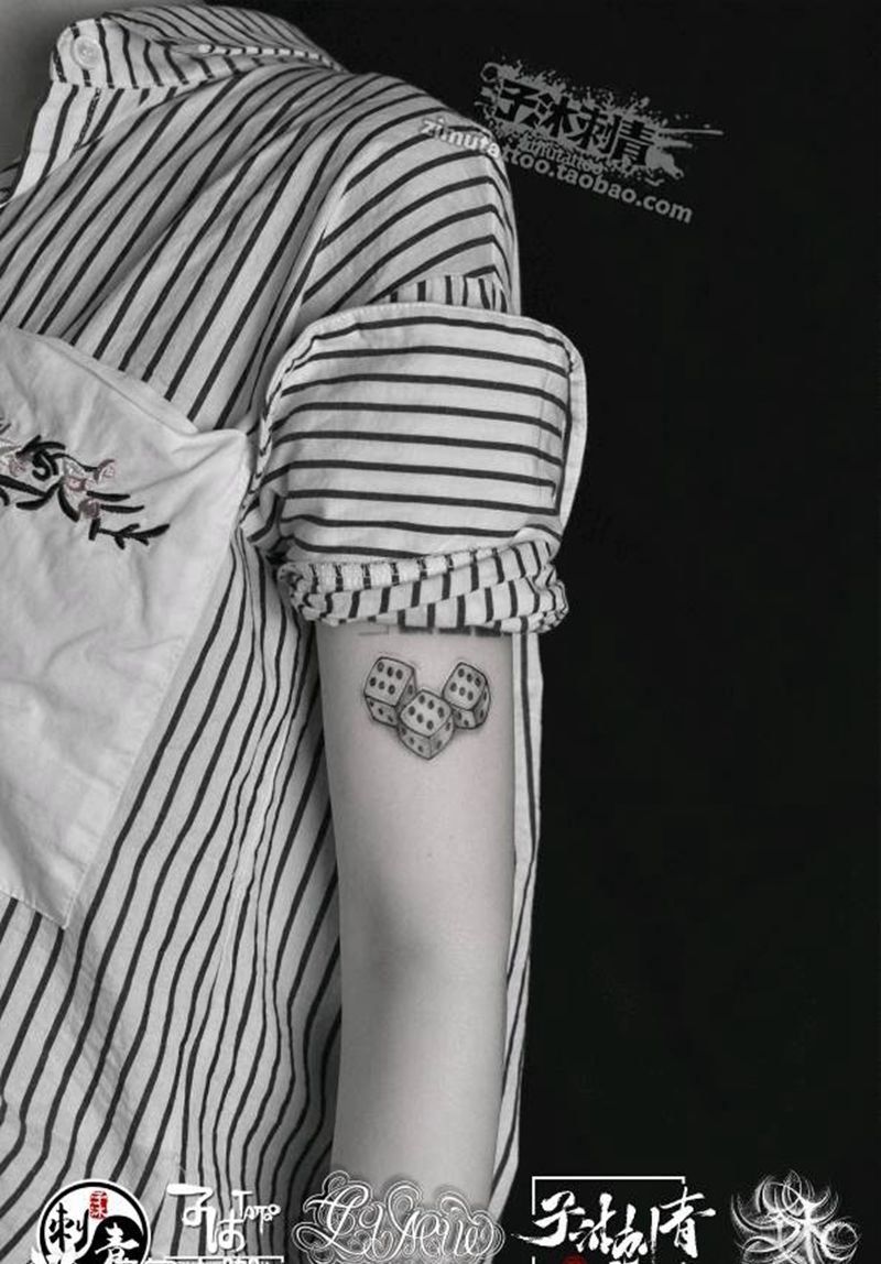 骰子666数字纹身图片_Old School纹身图案