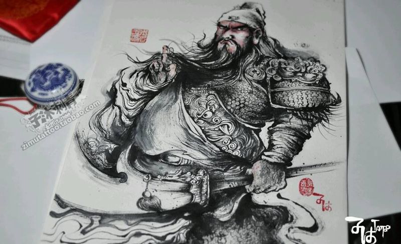 毛笔泼墨涂鸦。  一骑绝尘走千纹身图片_人物手稿插画纹身图案