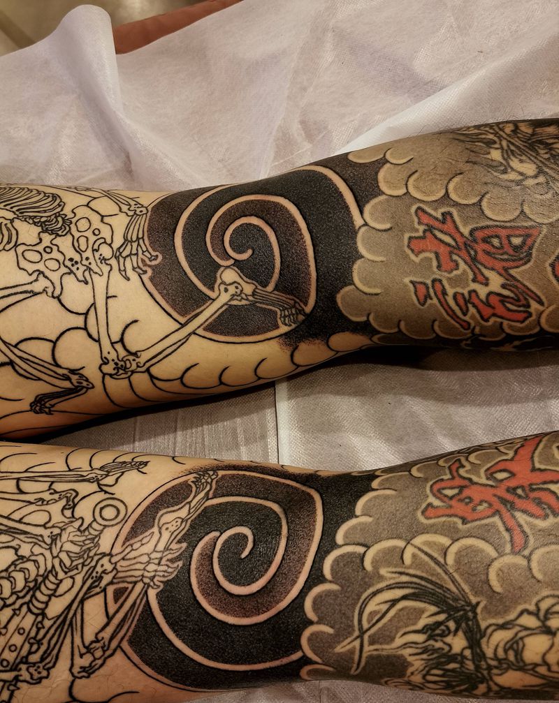 圆三打雾纹身图片_腿部老传统长沙长沙学圆三打雾纹身图案