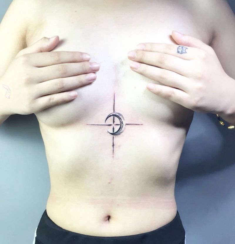 小月亮纹身图片_成品手稿腹部欧美几何原创荆州唯刺青纹身图案