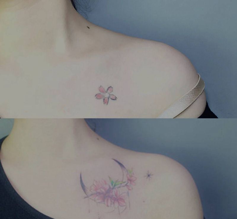 遮盖纹身图片_成品肩部清新植物荆州唯刺青纹身图案