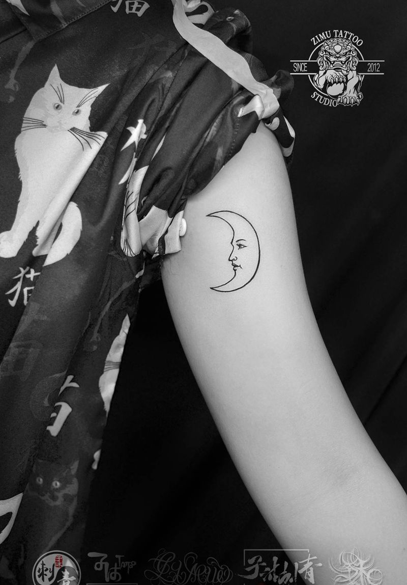 月亮的脸纹身图片_几何纹身图案