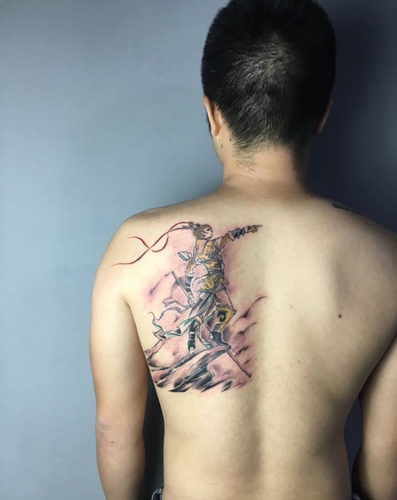 插画系列大圣纹身图片_成品插画肩部清新国画传统人物荆州唯刺青纹身图案