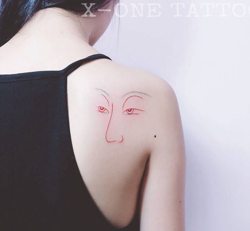 佛本無相  萬相由心 應度生之機兒顯恰如之像 ​​​/作品纹身图片_手稿肩部清新人物纹身图案