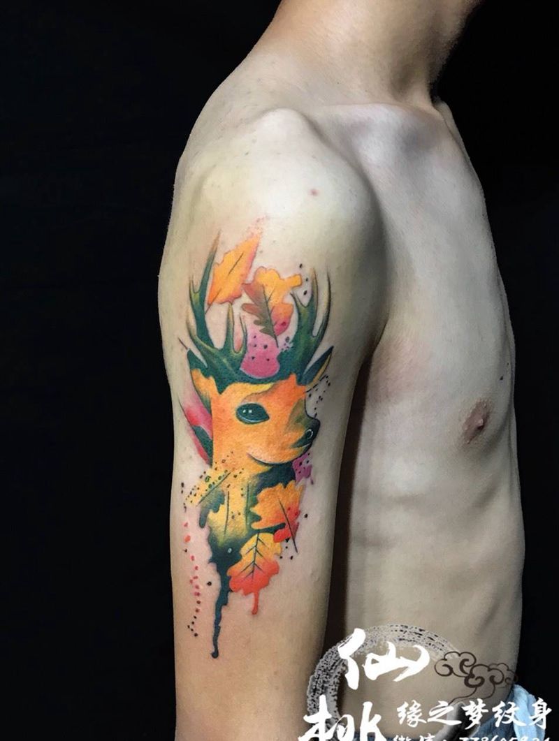 福鹿纹身图片_成品手臂纹身图案