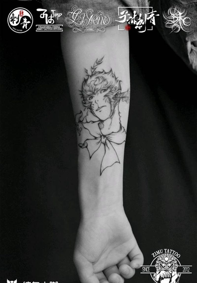 大圣归来孙悟空齐天大圣线条纹身图片_几何新传统纹身图案