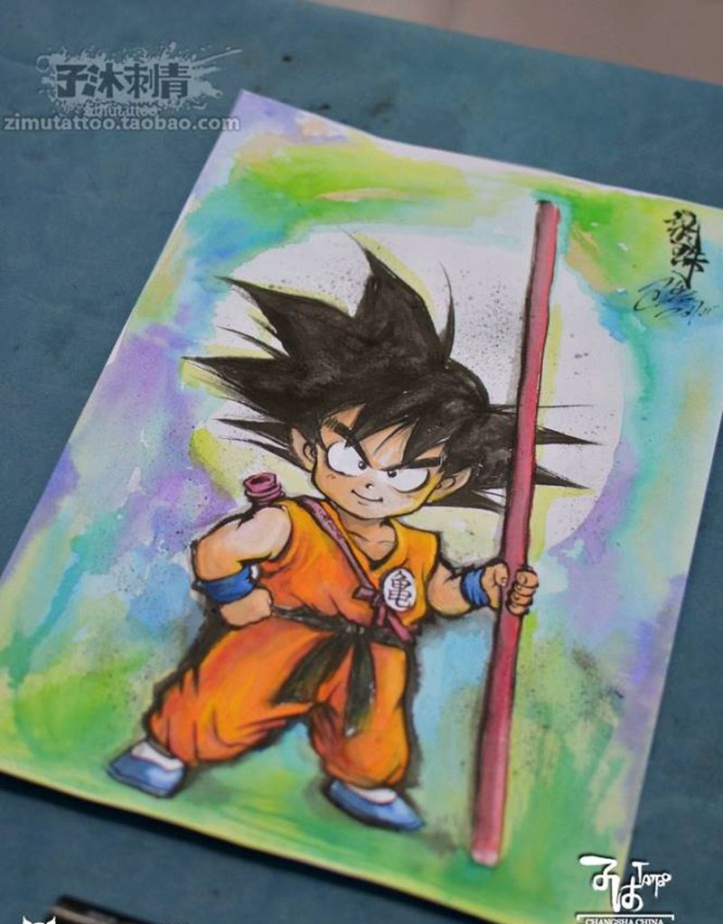 龙珠   水彩   悟空纹身图片