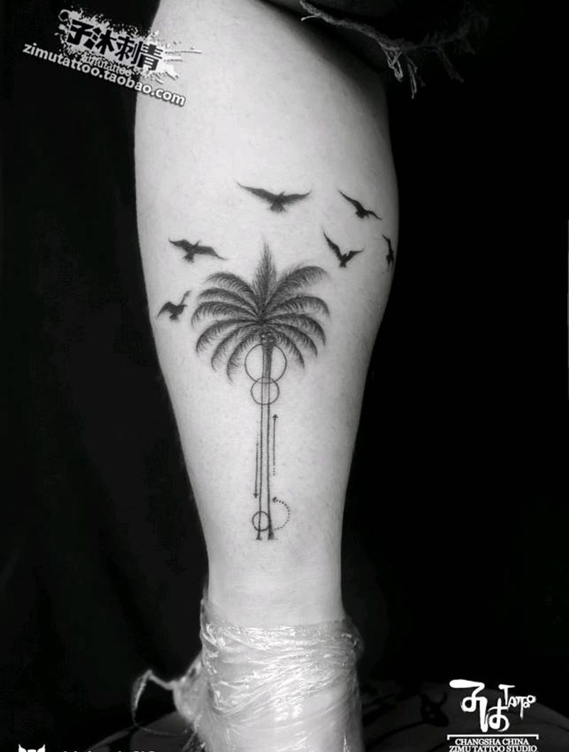 椰子树纹身图片_成品纹身图案