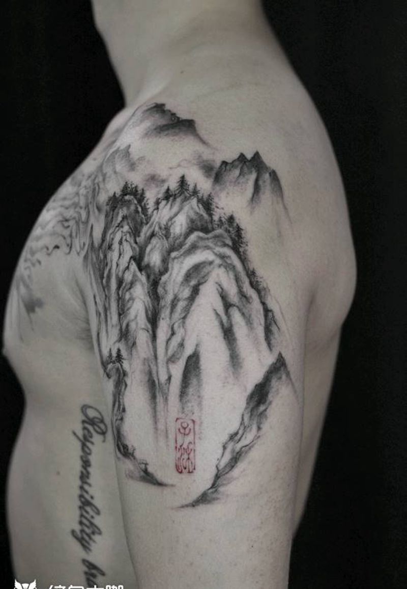耗时4.2  大臂 水墨山水纹身图片