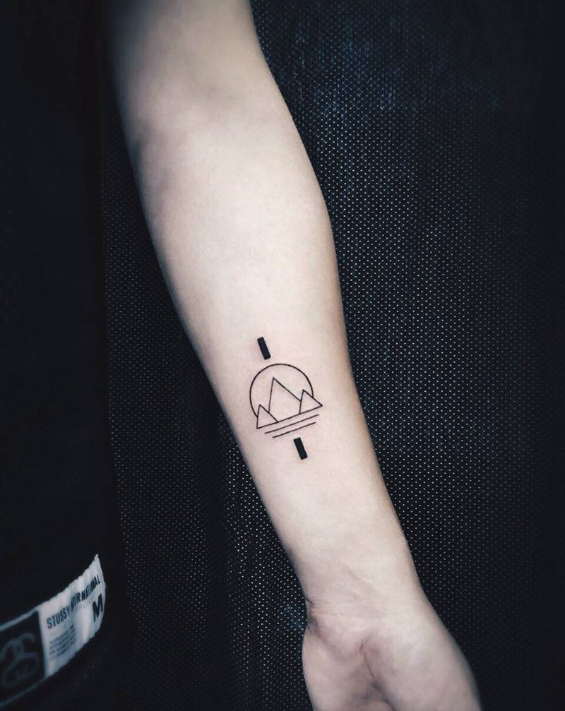 線條圖纹身图片_成品手臂清新几何纹身图案