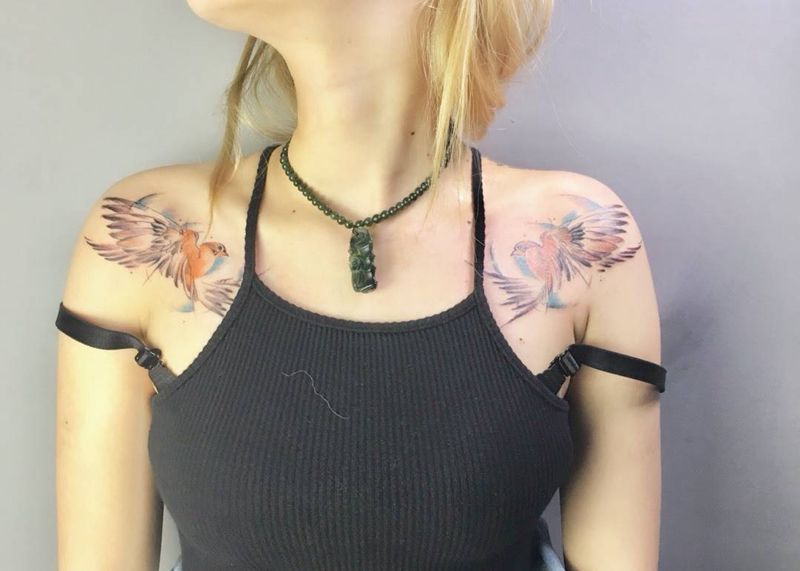 双飞燕纹身图片_成品手稿肩部胸部清新动物原创荆州唯刺青纹身图案