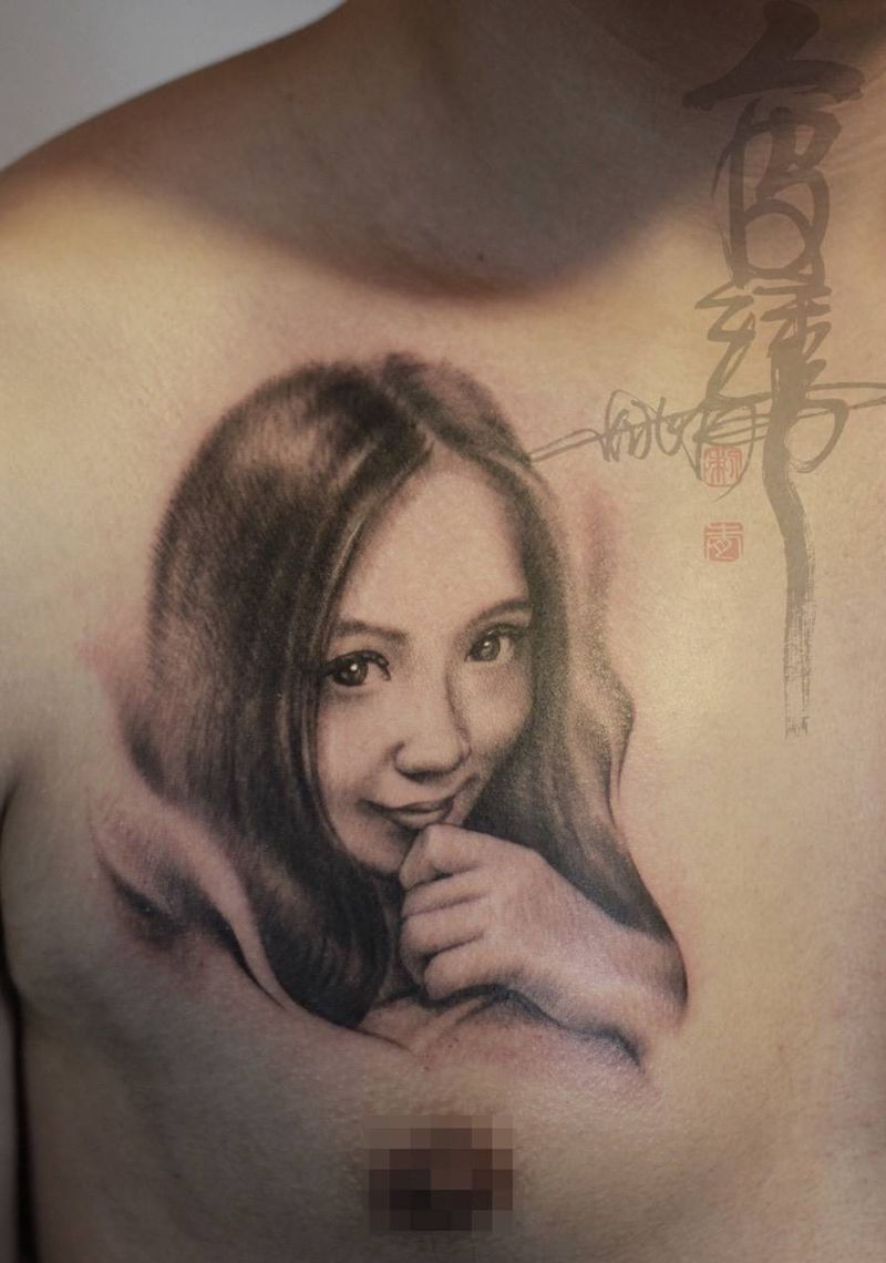 肖像纹身图片_胸部欧美写实人物纹身图案