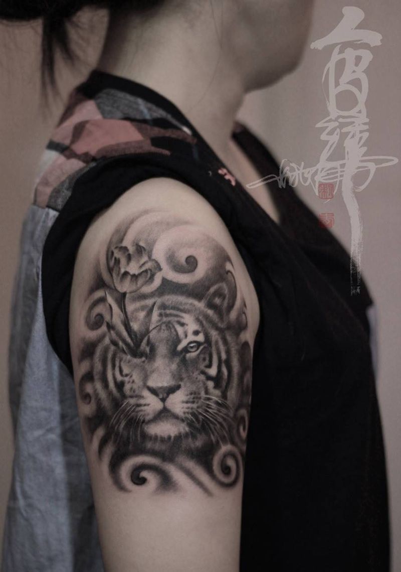 虎纹身图片_手臂手部写实动物纹身图案