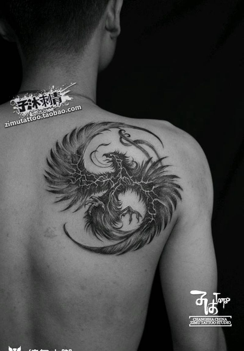 闪电凤凰纹身图片
