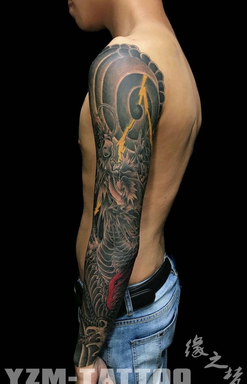 花臂苍龙纹身图片_手臂传统动物成品纹身图案