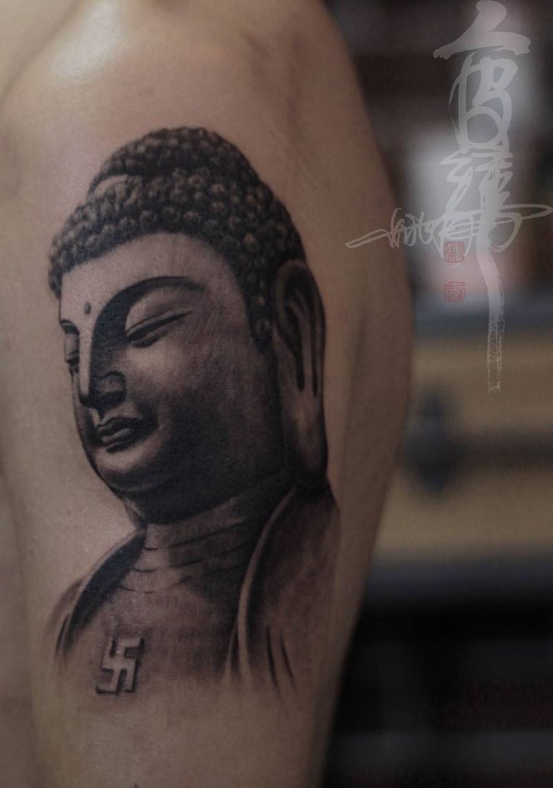 释迦摩尼纹身图片_手臂手部传统肖像写实人物宗教纹身图案