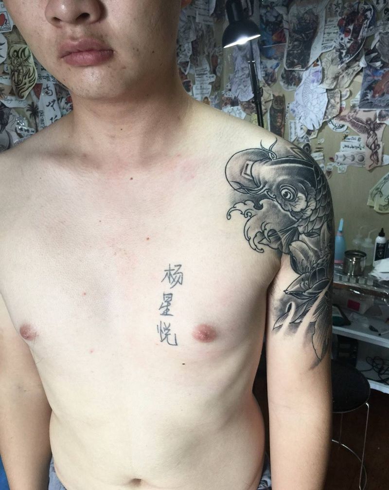 果然纹名字的都会分……纹身图片_手臂胸部传统动物鬼神半甲纹身图案