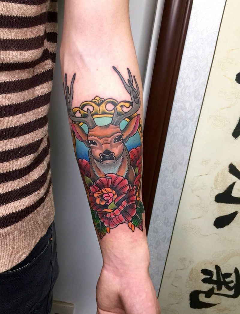 彩色鹿纹身图片