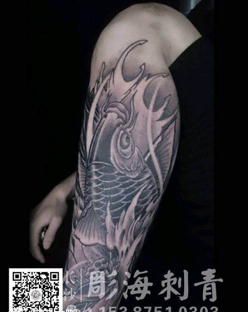 小腿  鱼纹身图片